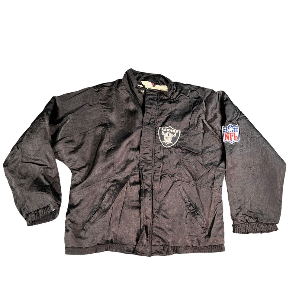 Vintage‎ Apex One Raiders Jacket Mens Small Black 90s Windbreaker Quilted Lining